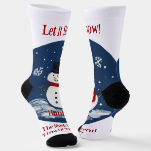Snowman Wonderful Time Year Unisex PERSONALIZE  Socks