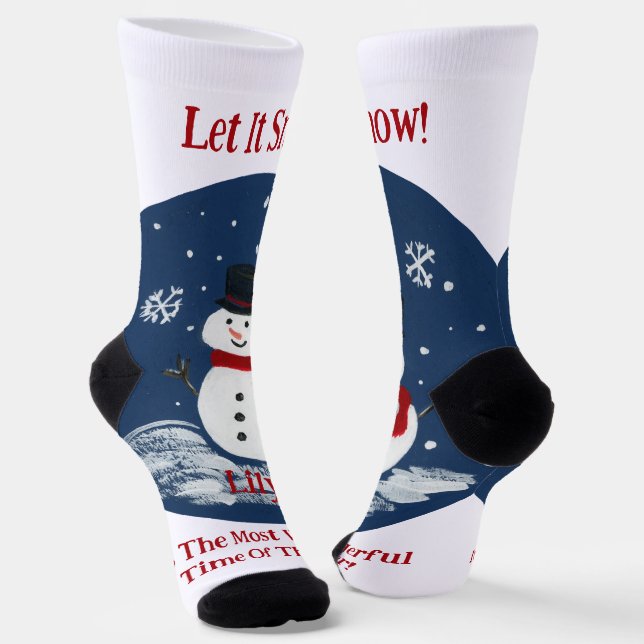 Snowman Wonderful Time Year Womans PERSONALIZE  Socks (Angled)