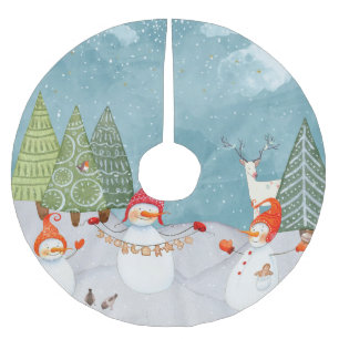 SNOWMAN & WOODLAND FRIENDS IN WINTER WONDERLAND BRUSHED POLYESTER TREE SKIRT