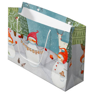 SNOWMAN & WOODLAND FRIENDS IN WINTER WONDERLAND LARGE GIFT BAG