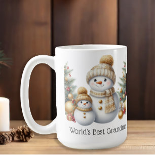 Snowman World's Best Grandma Gold Green Christmas Coffee Mug