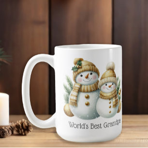 Snowman World's Best Grandpa Gold Green Christmas Coffee Mug