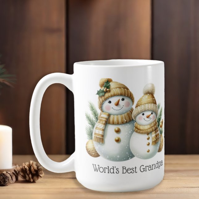Snowman World's Best Grandpa Gold Green Christmas Coffee Mug ("World's Best Grandpa" snowman Christmas mug)