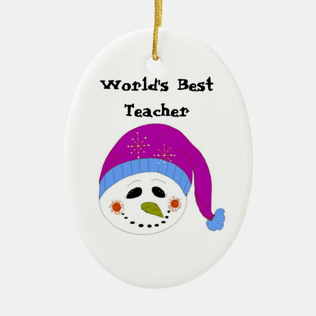 Snowman World's Best Teacher Ceramic Ornament (Front)