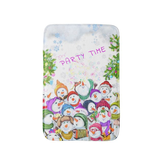 Snowmans Bath Mat Christmas Party (Front Vertical)