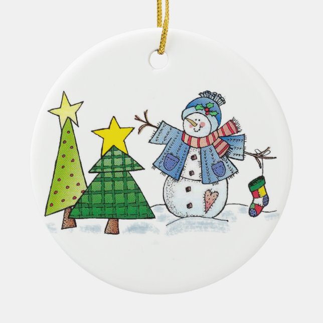 Snowman's Christmas Ceramic Tree Decoration (Front)