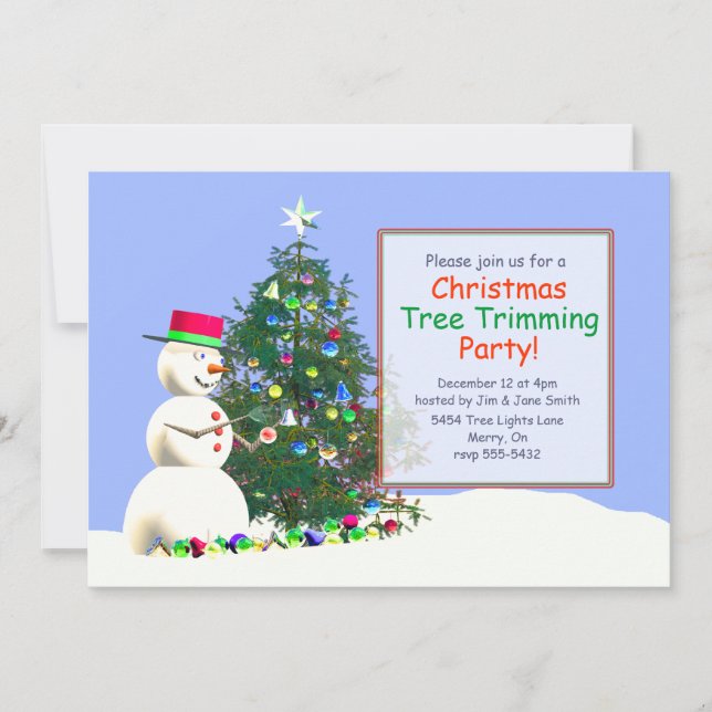 Snowman's Christmas Tree Trimming Invitation (Front)