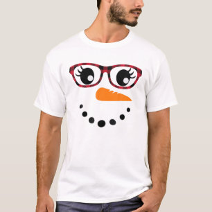 Snowmans Faces Carrot Nose Eyelashes Leopard Glass T-Shirt