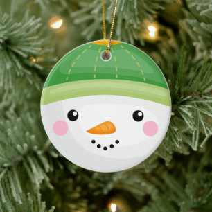 Snowman's head christmas ceramic ornament