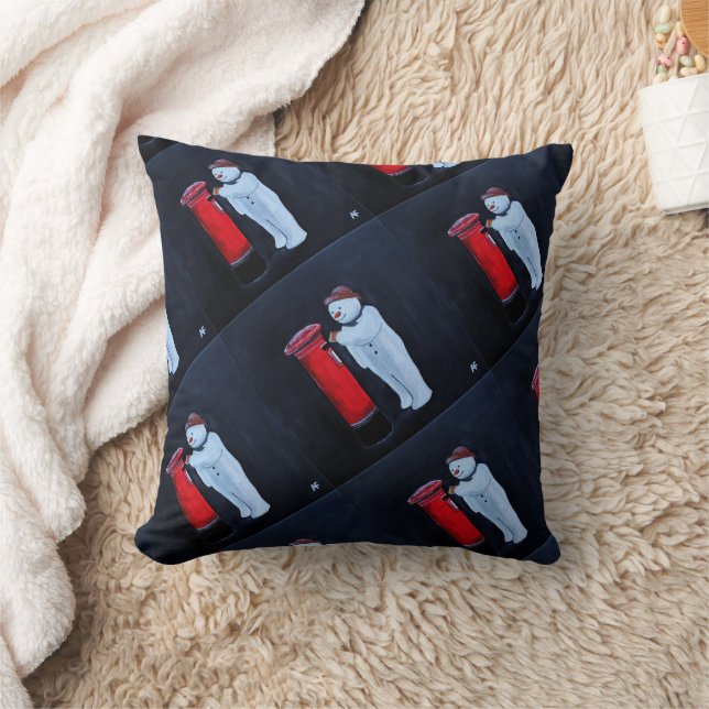 Snowman's Letter to Santa Painting by Alfred Fox Cushion (Blanket)