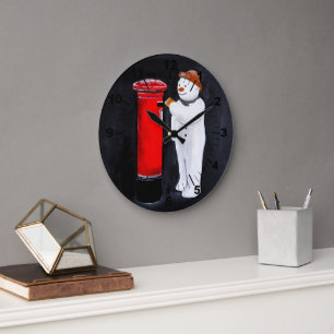 Snowman's Letter to Santa Painting by Alfred Fox Large Clock
