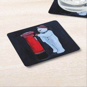 Snowman's Letter to Santa Painting by Alfred Fox Square Paper Coaster