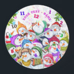 Snowmans Party Christmas Clock Custom Text Name<br><div class="desc">Personalised Wall Clocks with Happy Snowmans Merry Christmas Party Funny Drawing Cartoon Snowman Celebration - Choose / Add Your Unique Text / Font / Colour - Make Your Special Clock Gift - Resize and move or remove and add elements / image with customisation tool ! - Drawing and Design by...</div>