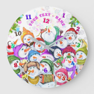 Snowmans Party Christmas Clock Custom Text Name