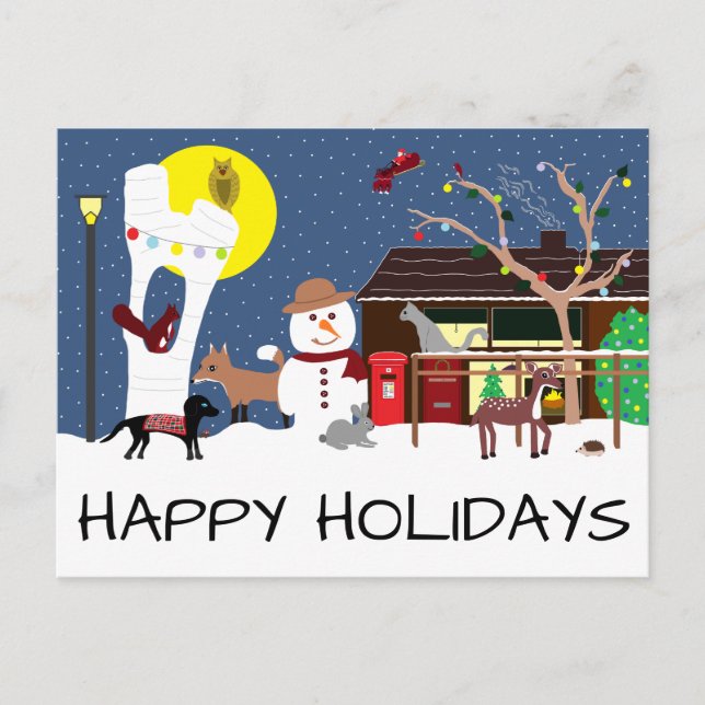 Snowman's Party Happy Holidays Postcard (Front)