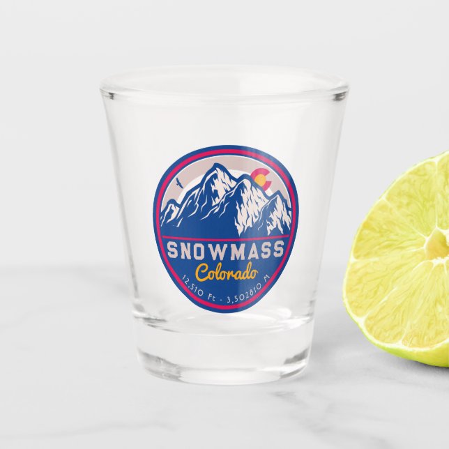 Snowmass Colorado Aspen rocky mountains Skiing Shot Glass (Front)
