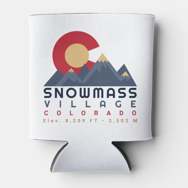 Snowmass Colorado Flag Retro Sunset Ski Souvenirs Can Cooler (Front)