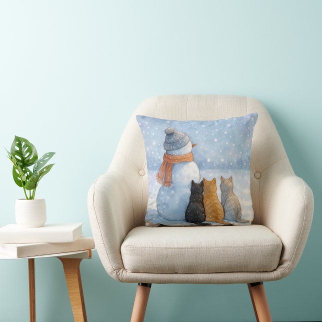 Snowmen and Cats In a Snowy Field Cushion (Chair)