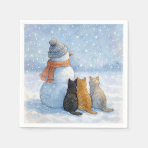 Snowmen and Cats In a Snowy Field Napkin