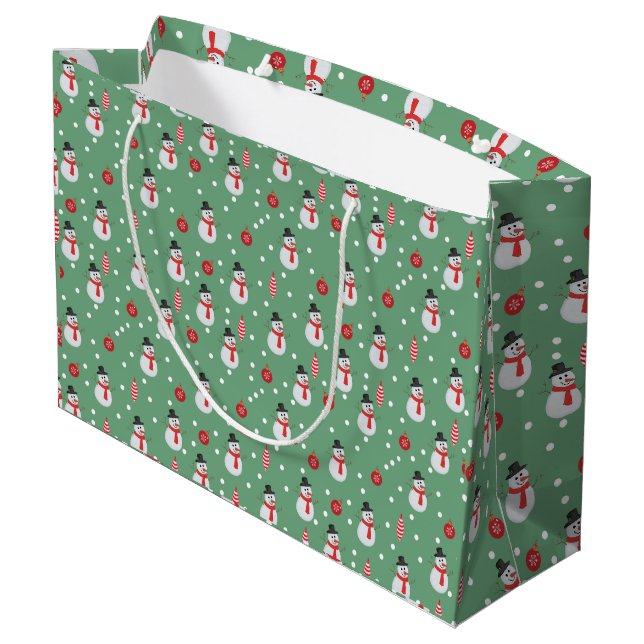 Snowmen and Christmas Ornaments Large Gift Bag (Back Angled)