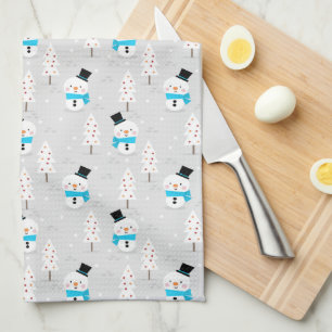 Snowmen and Christmas Trees Tea Towel