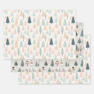 Snowmen and Christmas Trees Wrapping Paper Sheet