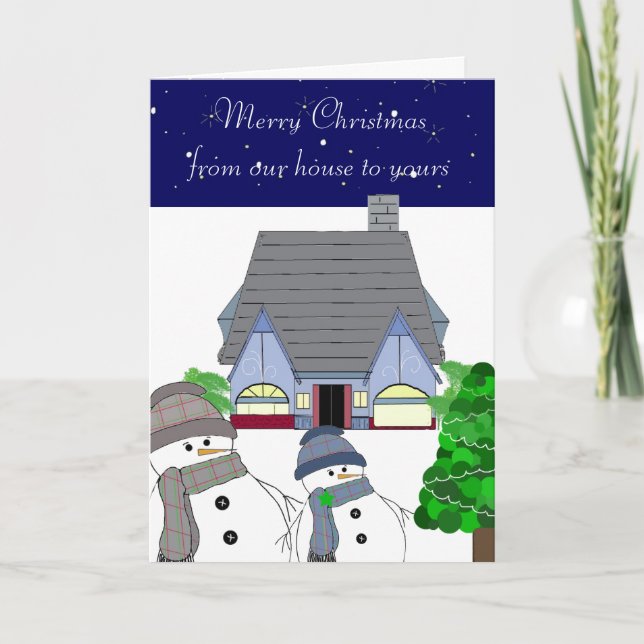 Snowmen and Cosy House Holiday Card (Front)