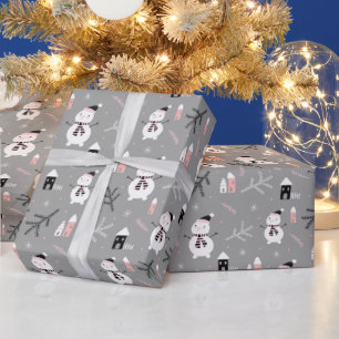 Snowmen and Houses Christmas Wrapping Paper