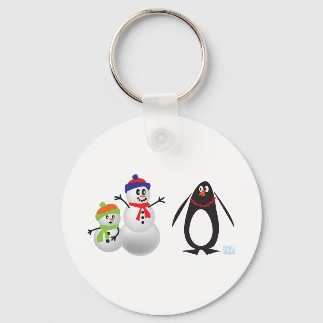 Snowmen and Penguin Key Ring (Front)
