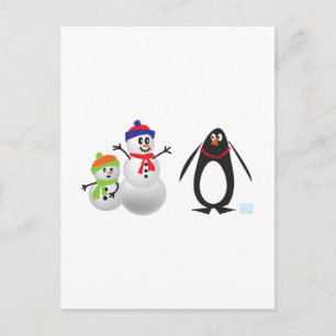 Snowmen and Penguin Postcard