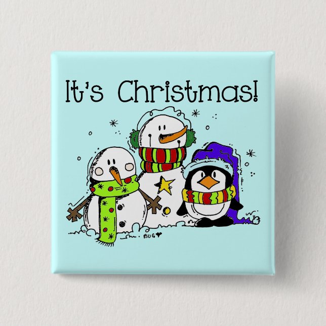 Snowmen and Penguins It's Christmas 15 Cm Square Badge (Front)