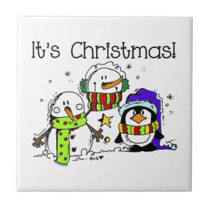 Snowmen and Penguins It's Christmas Ceramic Tile