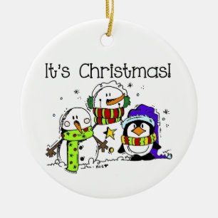 Snowmen and Penguins It's Christmas Ceramic Tree Decoration