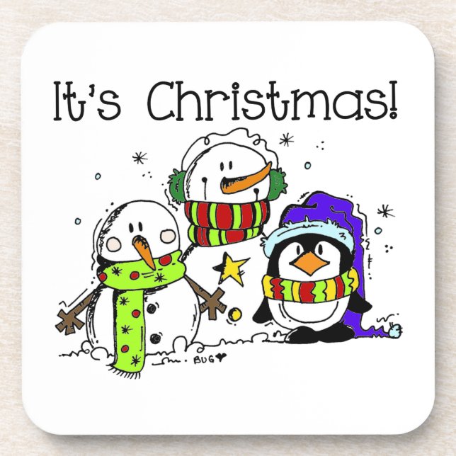 Snowmen and Penguins It's Christmas Coaster (Front)