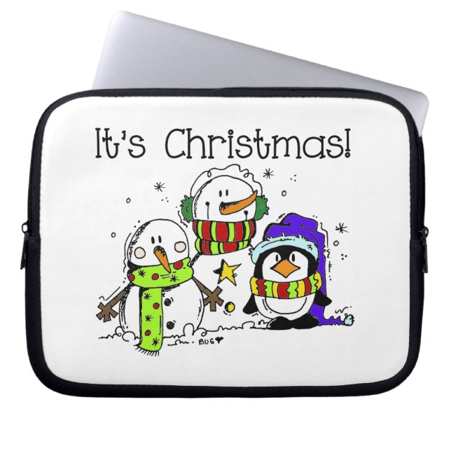 Snowmen and Penguins It's Christmas Laptop Sleeve (Front)