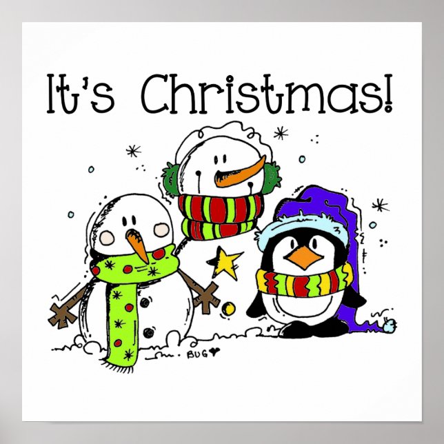 Snowmen and Penguins It's Christmas Poster (Front)