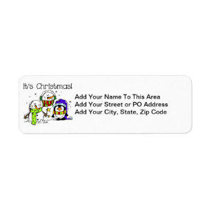 Snowmen and Penguins It's Christmas Return Address Label