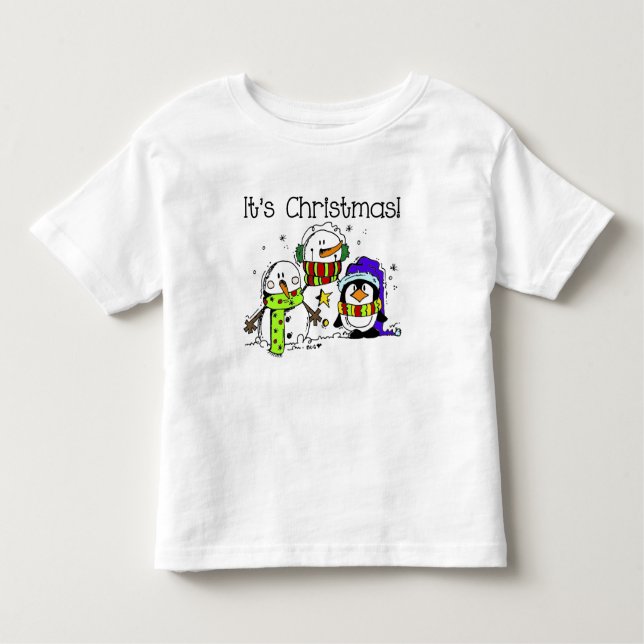 Snowmen and Penguins It's Christmas Toddler T-Shirt (Front)