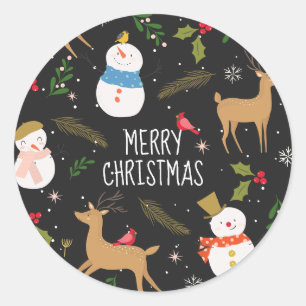 Snowmen and Reindeer Christmas Classic Round Sticker