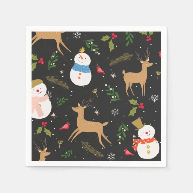 Snowmen and Reindeer Christmas Napkin (Front)