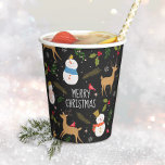 Snowmen and Reindeer Christmas Paper Cups<br><div class="desc">Cute christmas pattern design with hand drawn nature symbols snowmen,  reindeer,  holly,  snow, </div>