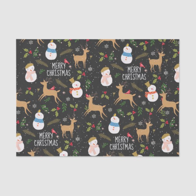 Snowmen and Reindeer Christmas Tissue Paper (Front)