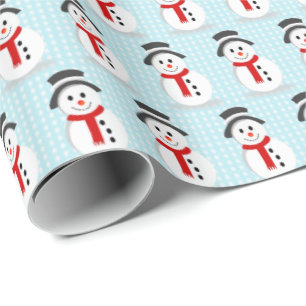 Snowmen and Snowflakes Blue Pattern Wrapping Paper