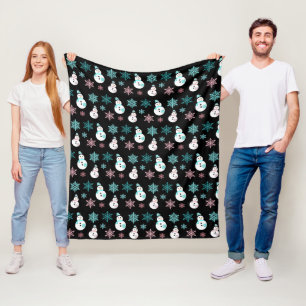Snowmen and Snowflakes Christmas Holiday Fleece Blanket