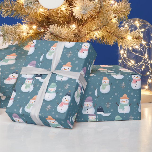 Snowmen and Snowflakes Modern Christmas Wrapping Paper (Holidays)