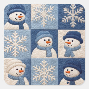 Snowmen and Snowflakes Quilt Pattern Square Sticker