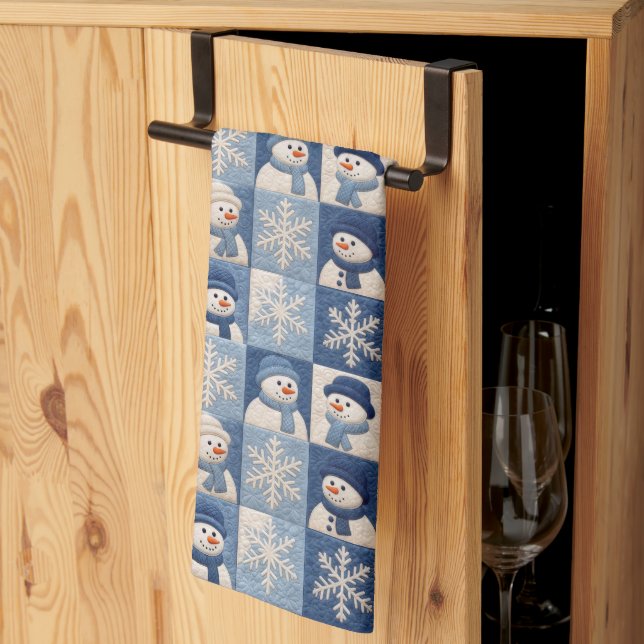 Snowmen and Snowflakes Quilt Pattern Tea Towel (Thirds Fold)