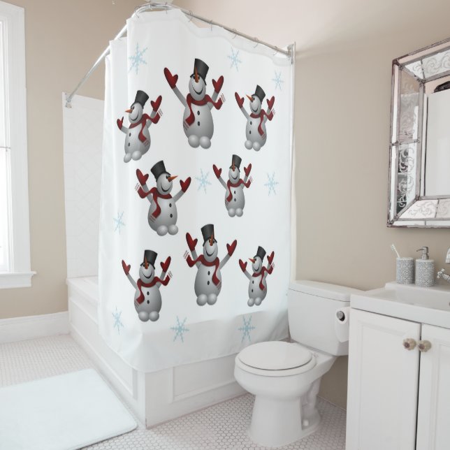 Snowmen and Snowflakes Shower Curtain (In Situ)