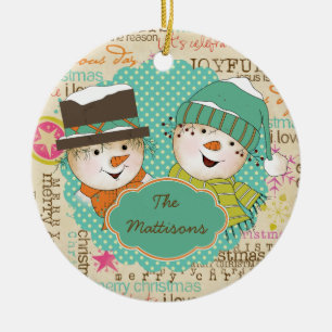 Snowmen and Typography Keepsake Ornament