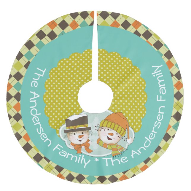 Snowmen Argyle and Dots Custom Holiday Tree Skirt (Front)